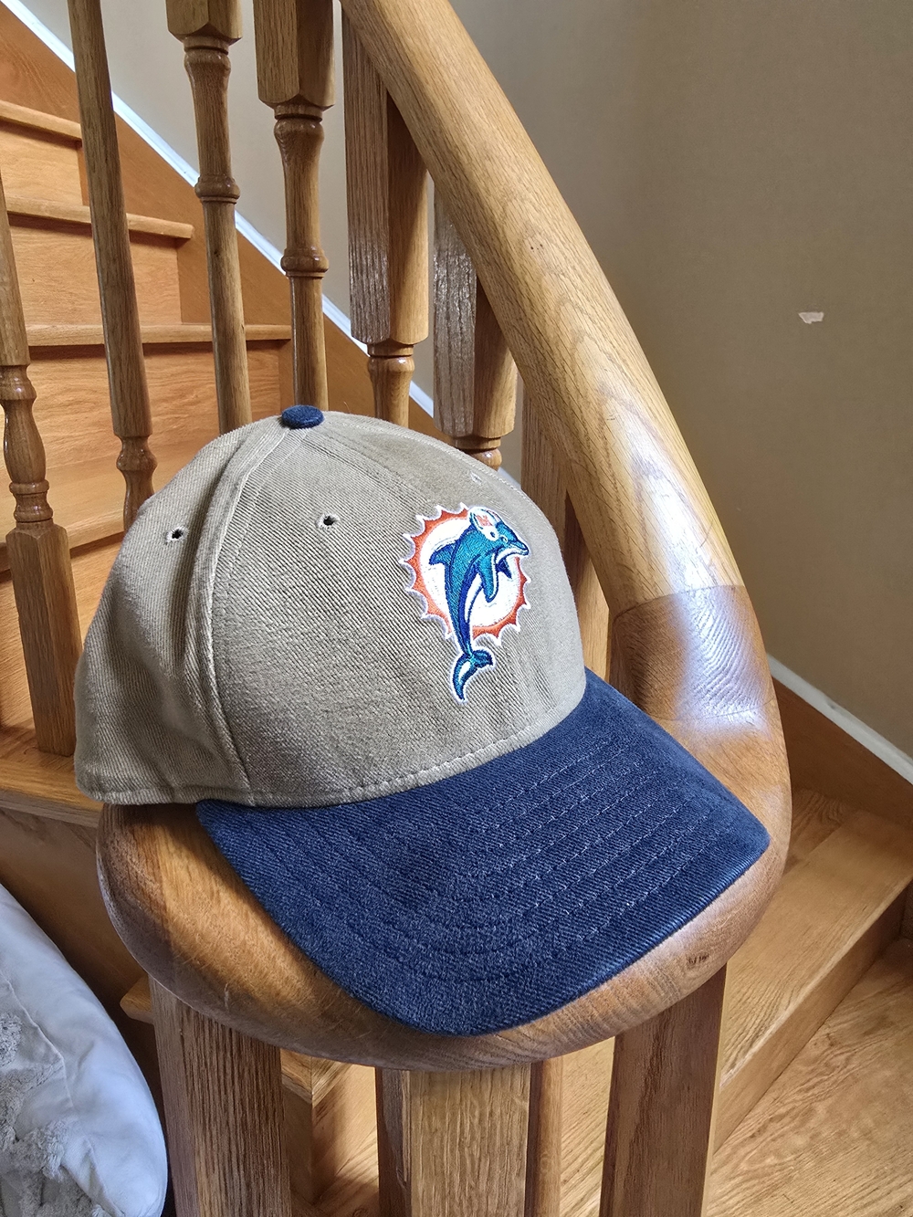New Era Miami Dolphins Tan and Navy Corduroy Brim Hat Vintage